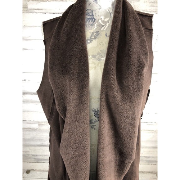 SOFT SURROUNDINGS  Brown Drape Vienna Vest Large Soft Fleece Lined Pockets - Picture 3 of 11